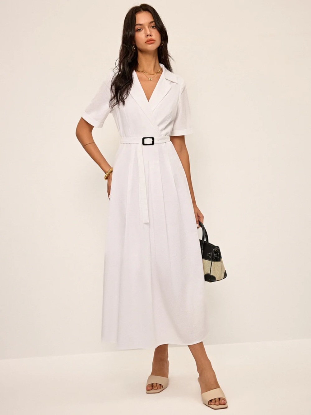 52 Linen & Blend Belted Pleated Shirt Dress - Picture 3 of 6